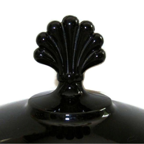 Cambridge black amethyst glass 3 Sectioned Part Lidded Candy Dish Fan Finialtr - Picture 3 of 8
